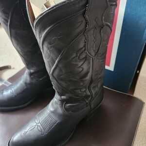Tony Lama Black Leather Cowboy Boots - Men's Sz 9 - Vintage
